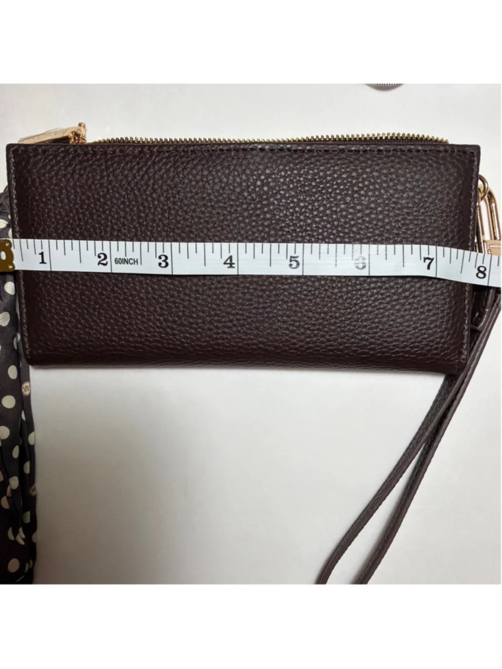 Women's Anne Klein Pebbled Brown Wristlet Wallet With Polka Dot Scarf NWOT